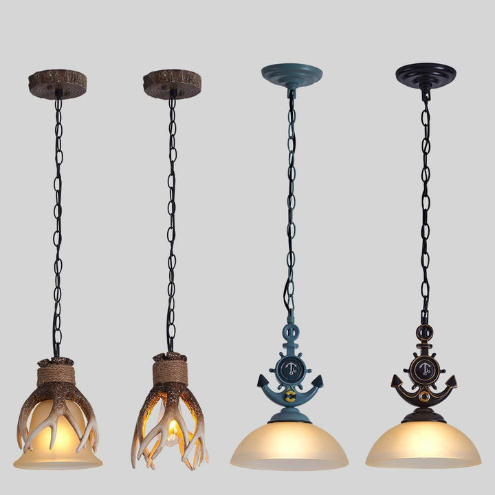 Moderne industrielle Pendelleuchte mit Geweih-, Ruder-, Harz- und Glasdesign, 1-flammig, für das Esszimmer 