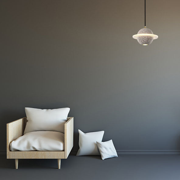 Contemporary Creative Planet Cement Acrylic LED Pendant Light For Bedroom