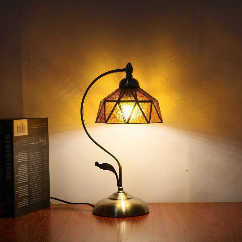 European Tiffany Amber Lucite Glass 1-Light Table Lamp
