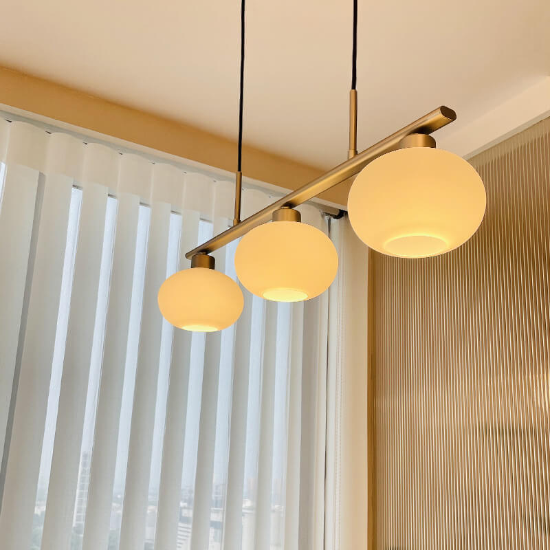 Nordic Long Light Luxury Glass Dome Shade 3-Light Chandelier