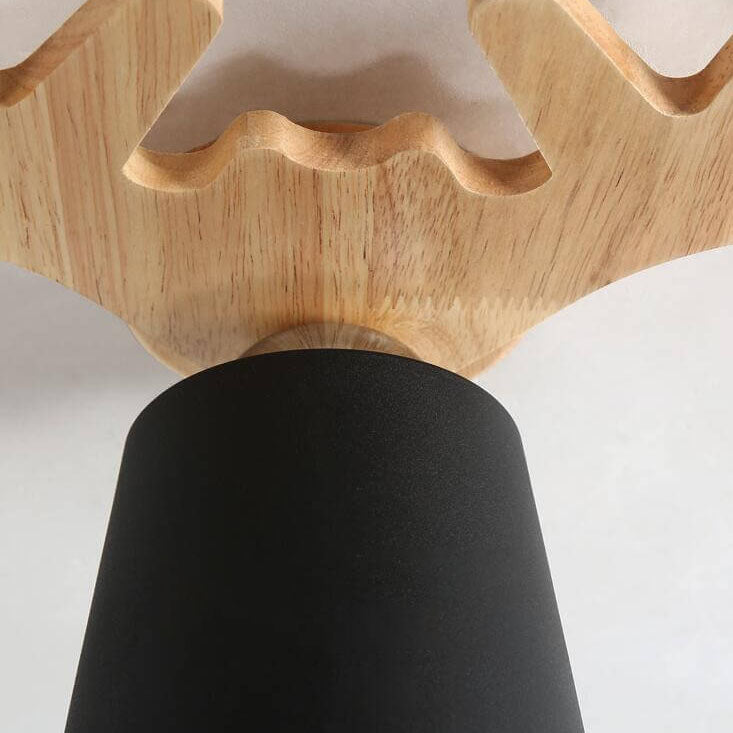 Contemporary Nordic Antler Wood Cone 1-Light Semi-Flush Mount Ceiling Light for Living Room