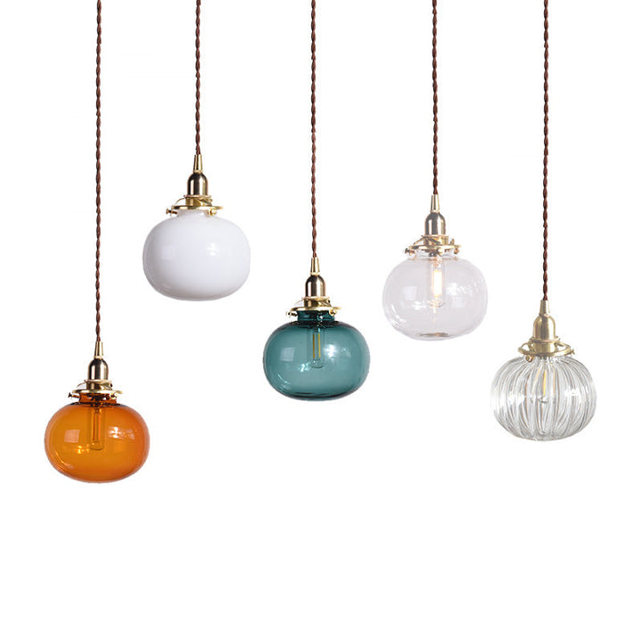 Traditionelle japanische Messingglas-Kürbisschirm-Pendelleuchte mit 1 Licht für Wohnzimmer 