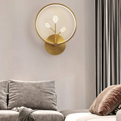 Modern Luxury Brass Crystal Tree Branch Circle LED Wall Sconce Lamp