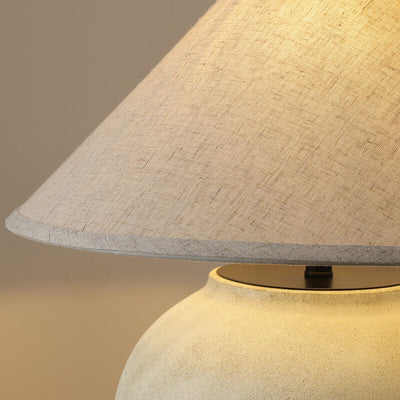 Wabi-sabi Modern Linen Fabric Cone Ceramic 1-Light Table Lamp