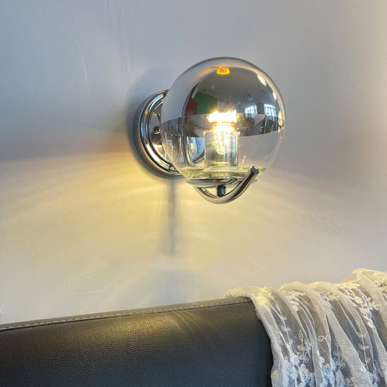 Vintage Chrome Glass Globe 1-Light Wall Sconce Lamp