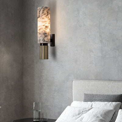 Modern Light Luxury Cylindrical Hardware Stone 1-Light Wall Sconce Lamp