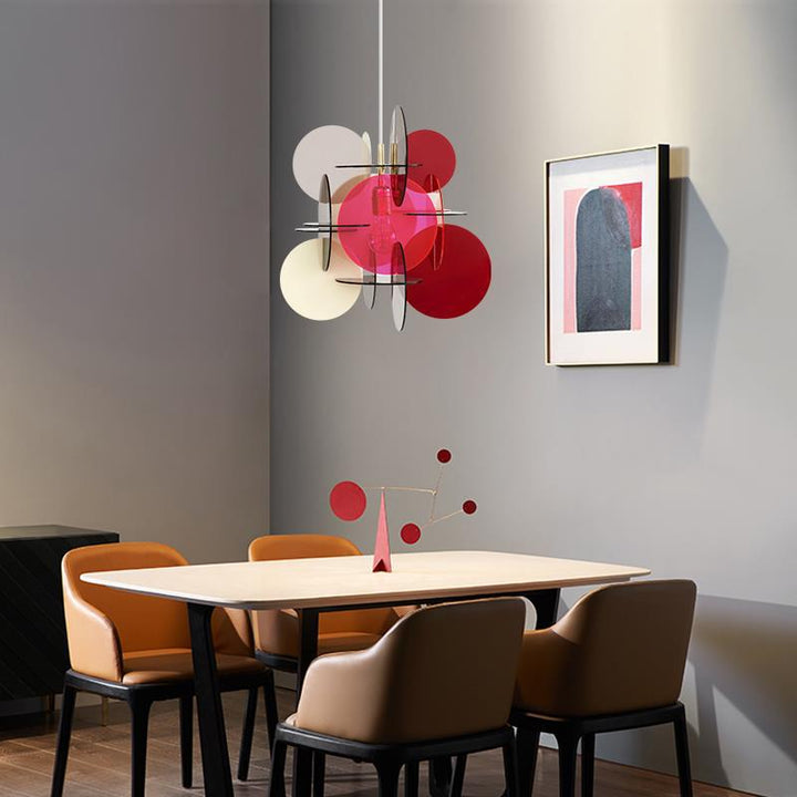 Contemporary Scandinavian Macaron Acrylic Round Sheet Splicing 1-Light Pendant Light For Dining Room