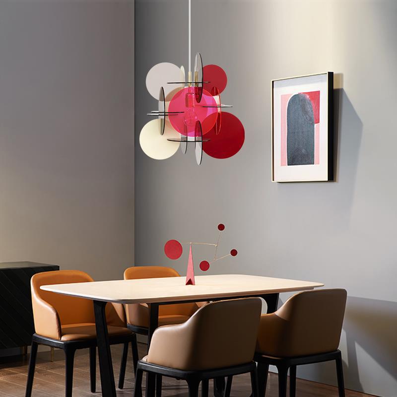 Contemporary Scandinavian Macaron Acrylic Round Sheet Splicing 1-Light Pendant Light For Dining Room