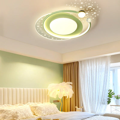 Contemporary Scandinavian Starry Night Sky Projection Acrylic Round Shade LED Flush Mount Ceiling Light For Living Room