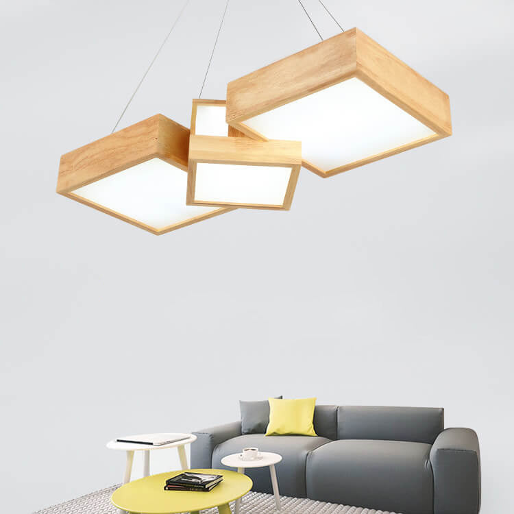 Modern Creative Solid Wood Several Squares LED Chandelier