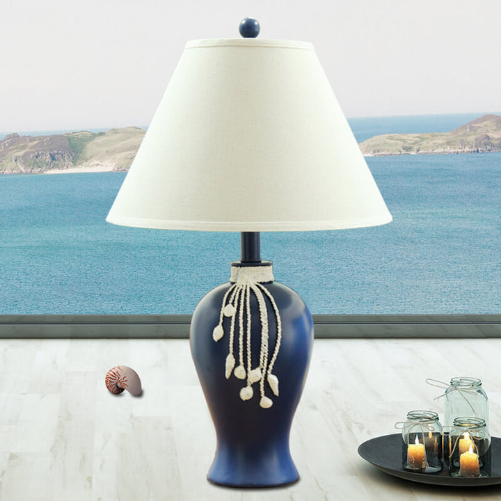 Lámpara de mesa de 1 luz con base de resina de tela mediterránea europea 