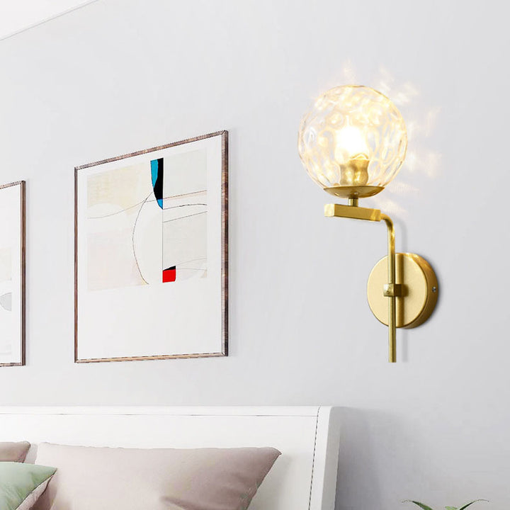 Contemporary Nordic Round Glass Iron Right Angle Arm 1-Light Wall Sconce Lamp For Bedroom