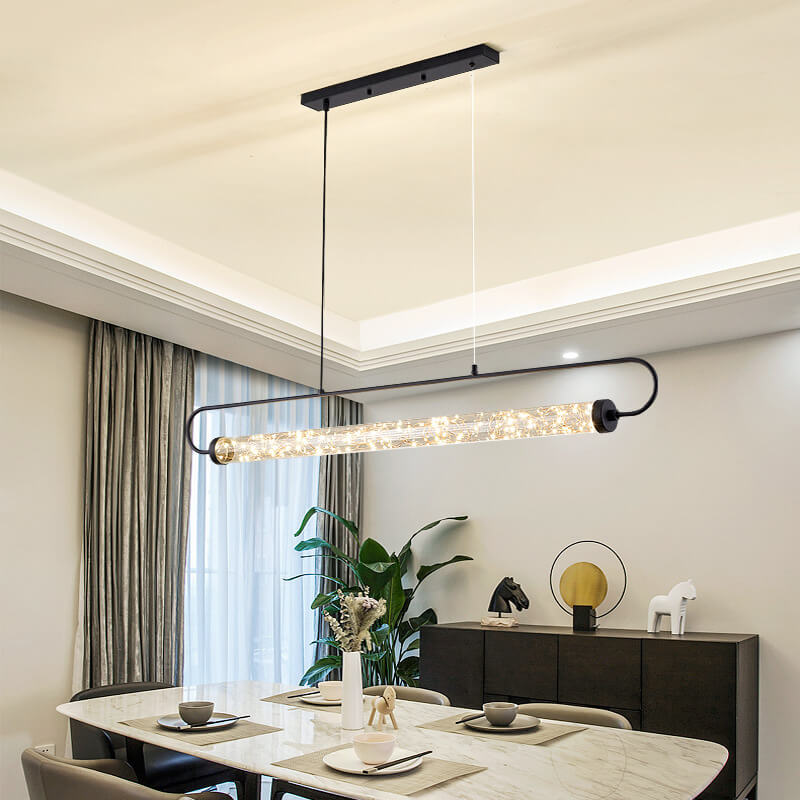 Nordic Light Luxury Starry Glass Long Strip LED Island Light Chandelier