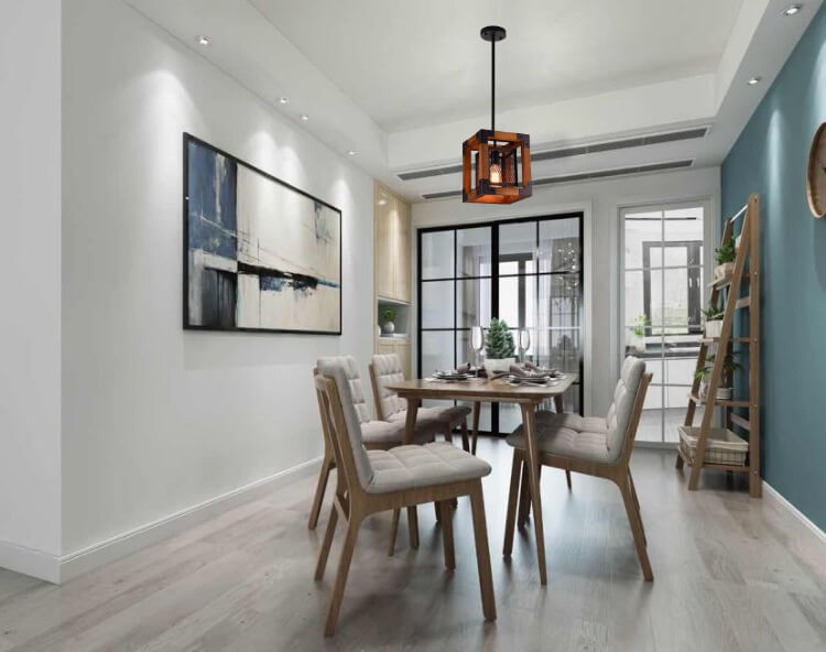Wooden Square 1-Light Square Pendant Light
