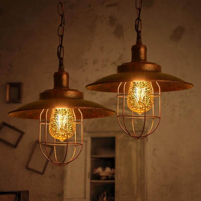 Vintage Industrial Aged Iron Lantern Cage 1-Light Pendant Light