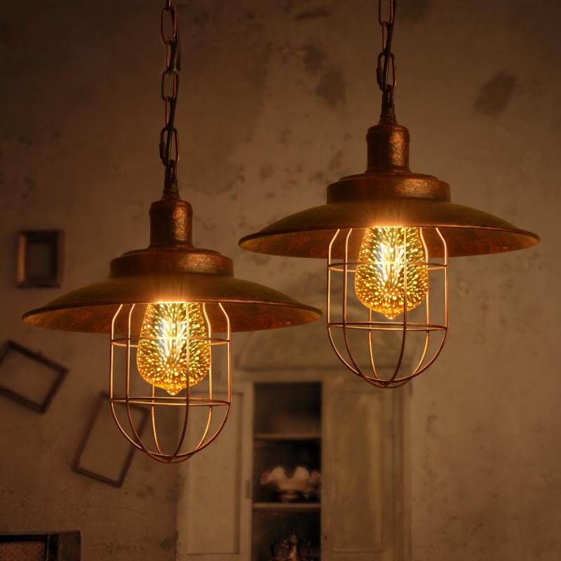 Vintage Industrial Aged Iron Lantern Cage 1-Light Pendant Light