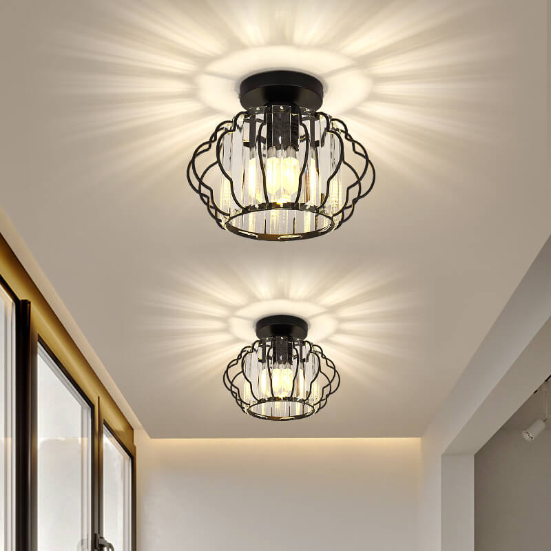 Modern Luxury Flower Iron Crystal 1-Light Semi-Flush Mount Ceiling Light