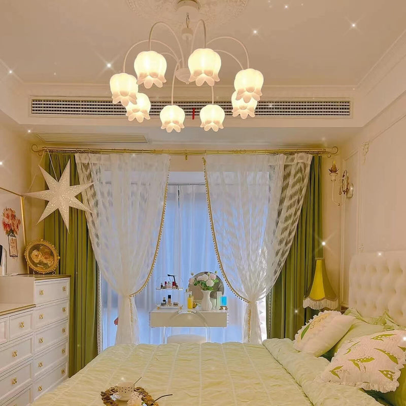 French Cream White Bellflower Acrylic 5/6/8 Light Chandelier