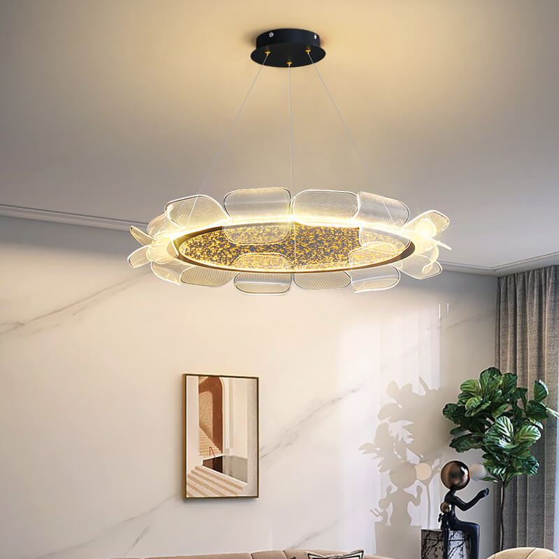 Modern Light Luxury Acrylic Flower Petal Round LED Chandelier