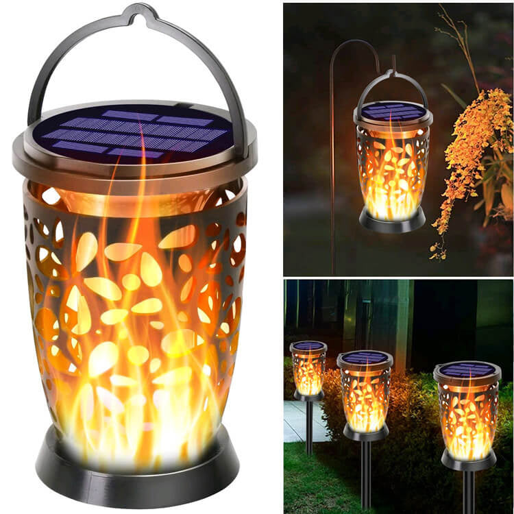 Solar Flame Petal Column Outdoor Garden 96 LED Landscape Decorative Path Light