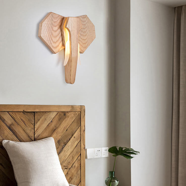 Nordic Creative Solid Wood Elephant Shape LED Wall Sconce Lamp