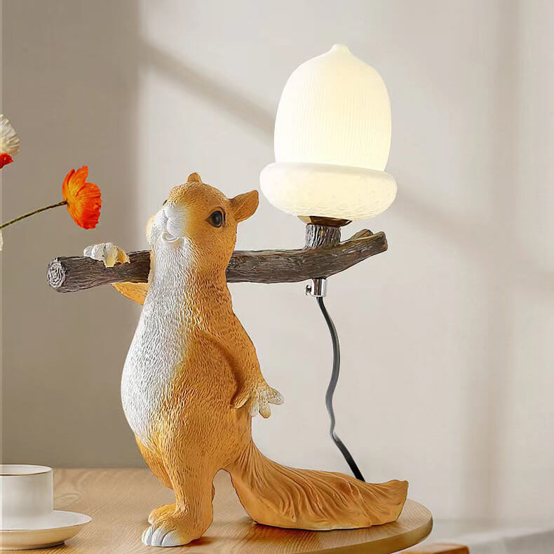 Contemporary Creative Resin Squirrel Moon Glass 1-Light Table Lamp For Bedroom