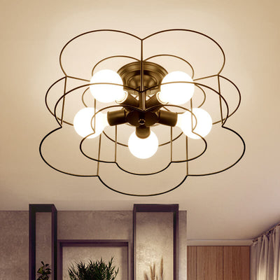 Nordic Creative Iron Petals 5-Light Semi-Flush Mount Ceiling Light