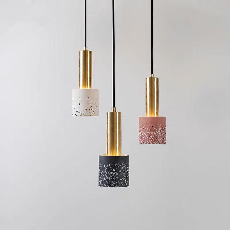 Moderne nordische Pendelleuchte aus farbigem Terrazzo und Metall mit 1 Flamme für das Wohnzimmer 