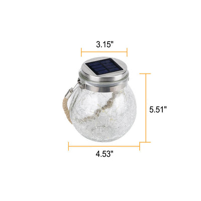 Solar Crackle Round Glass Jar LED Outdoor Garden Decorative Light