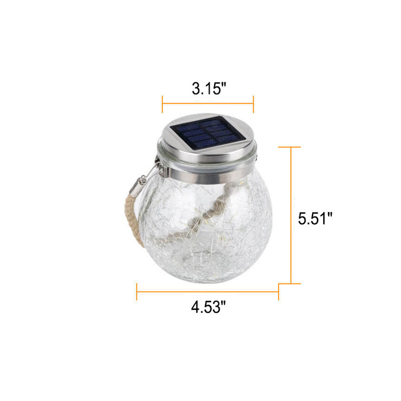 Solar Crackle Round Glass Jar LED Outdoor Garden Dekoratives Licht 