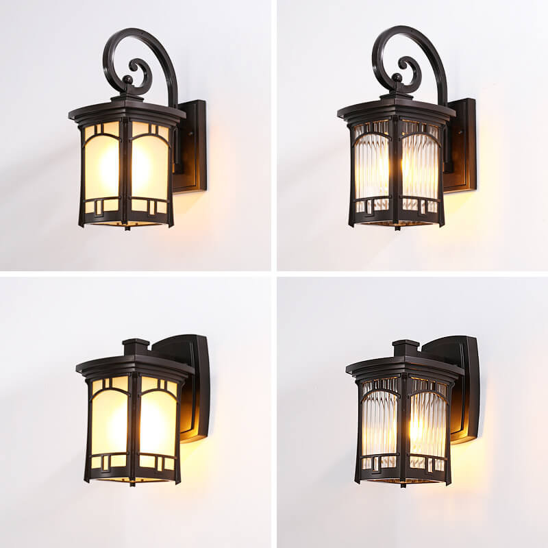 Modern Square Aluminum Glass Carved 1-Light Outdoor Waterproof Wall Sconce Lamp