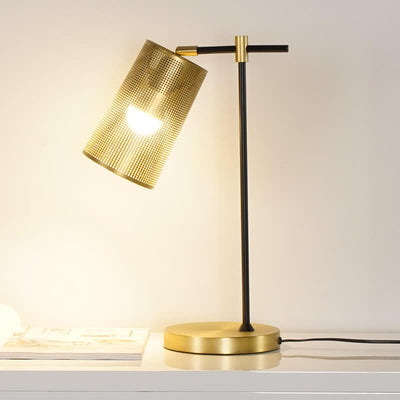 Moderne, einfache, verstellbare 1-flammige Tischlampe aus Gold mit Säulenschirm aus Eisen