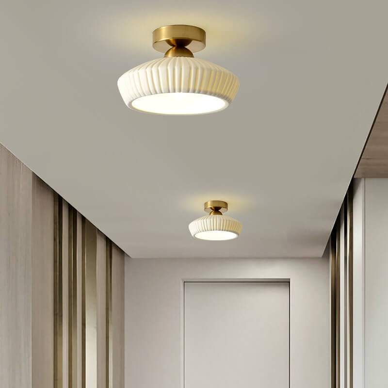 Nordic Minimal Textured Ceramic Cone Round 1-Light Semi-Flush Mount Ceiling Light