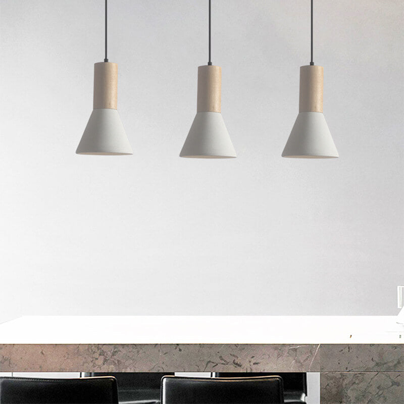 Suspension Luminaire à 1 Lumière en Bois de Sable Blanc Minimaliste Moderne en Forme de Trompette Évasée 