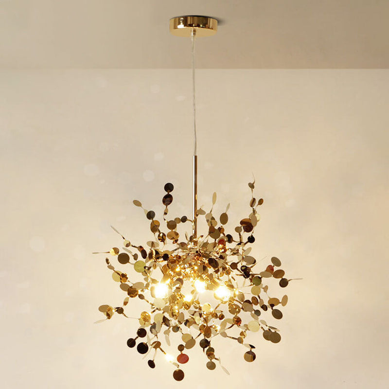 Zeitgenössischer nordischer kreativer Kunst-Kronleuchter aus Edelstahl mit 3 Lichtern für Wohnzimmer 