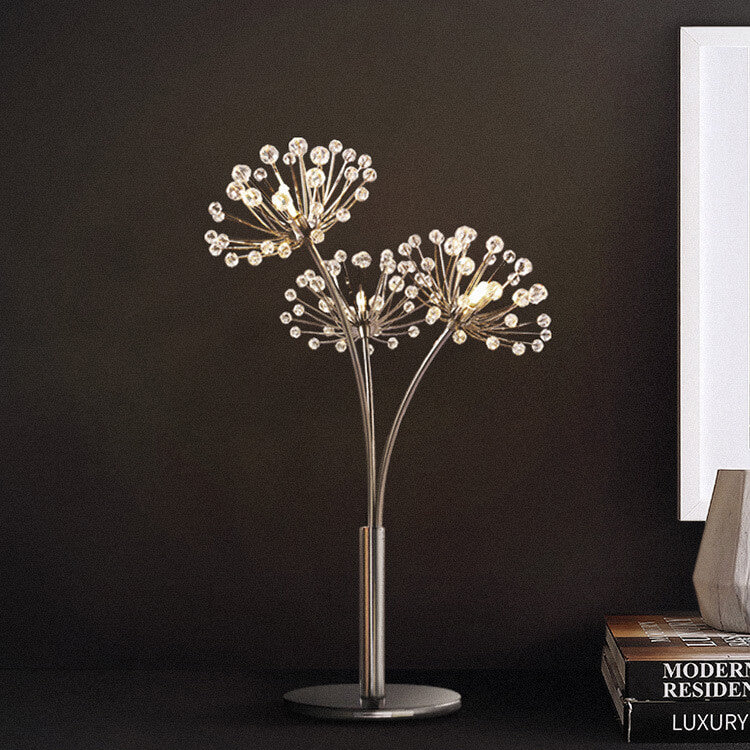 Nordic Creative Dandelion Crystal Bead Iron  3-Light Table Lamp