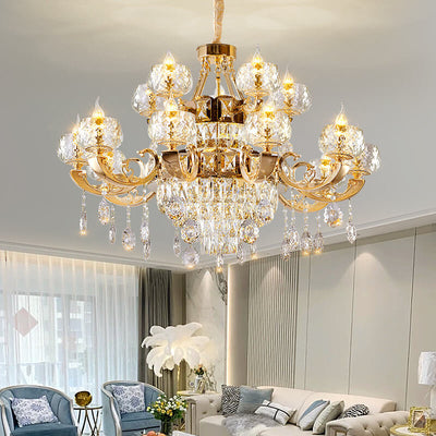 Modern Luxury Round Candelabra Zinc Alloy Crystal 9/11/14/19 Light Chandelier