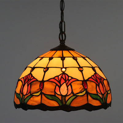 European Style Tiffany Stained Flower Glass Dome 1-Licht Pendelleuchte
