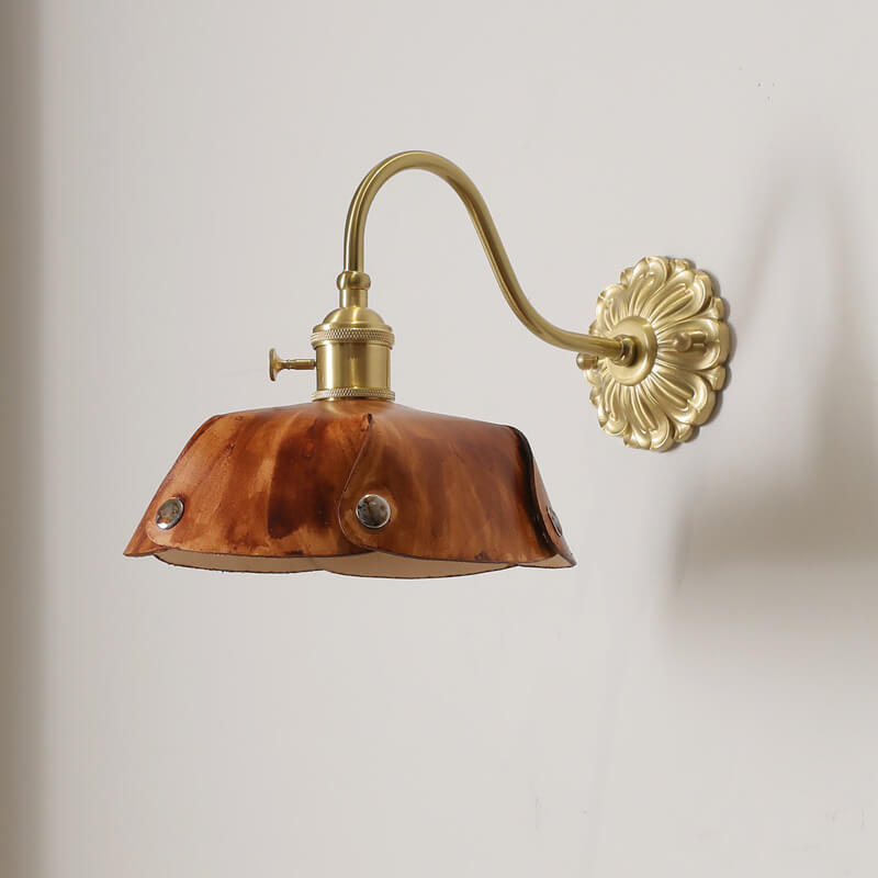 Vintage Leather Brass Barn Shade 1-Light Wall Sconce Lamp
