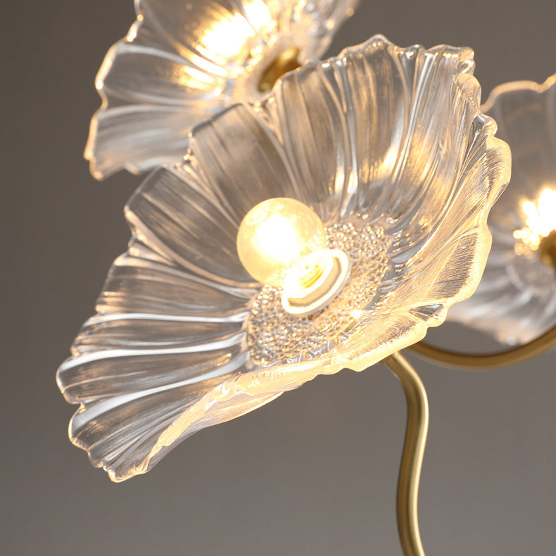 Cadre à Finition Dorée Art Déco Moderne avec Abat-jour en Verre Feuille de Lotus, Lustre 3/6 Lumières pour Salon 