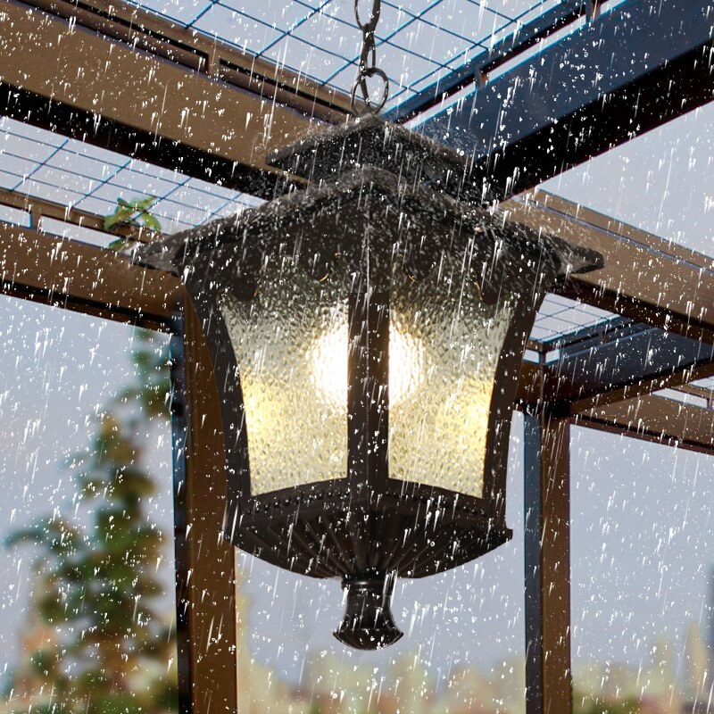 European Industrial Glass Square Outdoor 1-Light Pendant Light