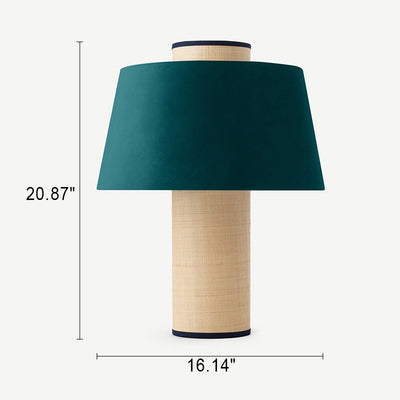 Japanese Minimalist Fabric Drum Column Dark Green 1-Light Table Lamp