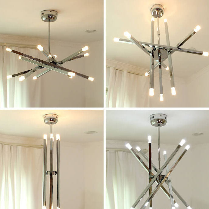 Nordic Creative Iron Chrome Column Stainless Steel 12-Light Chandelier