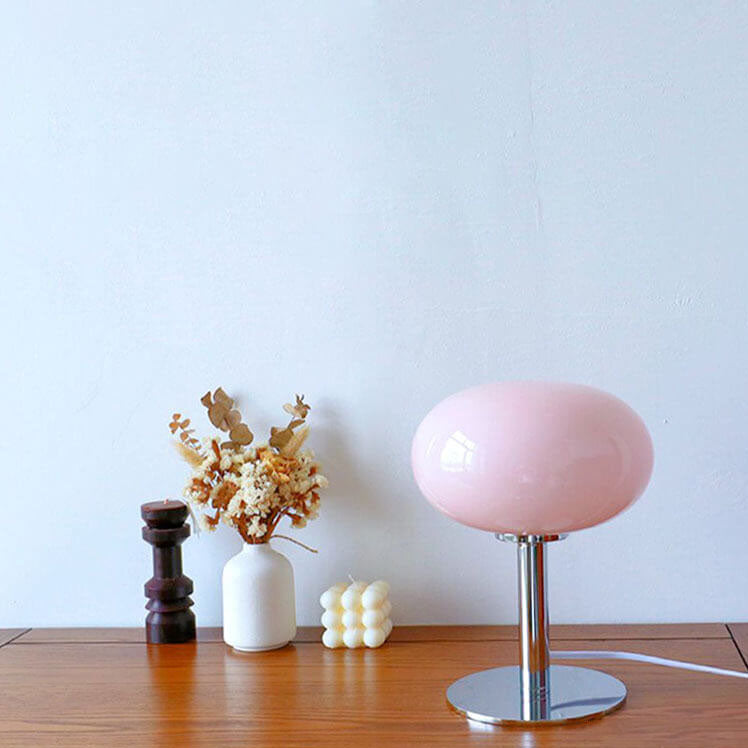 Nordic Vintage Cream Round Glass 1-Light Table Lamp