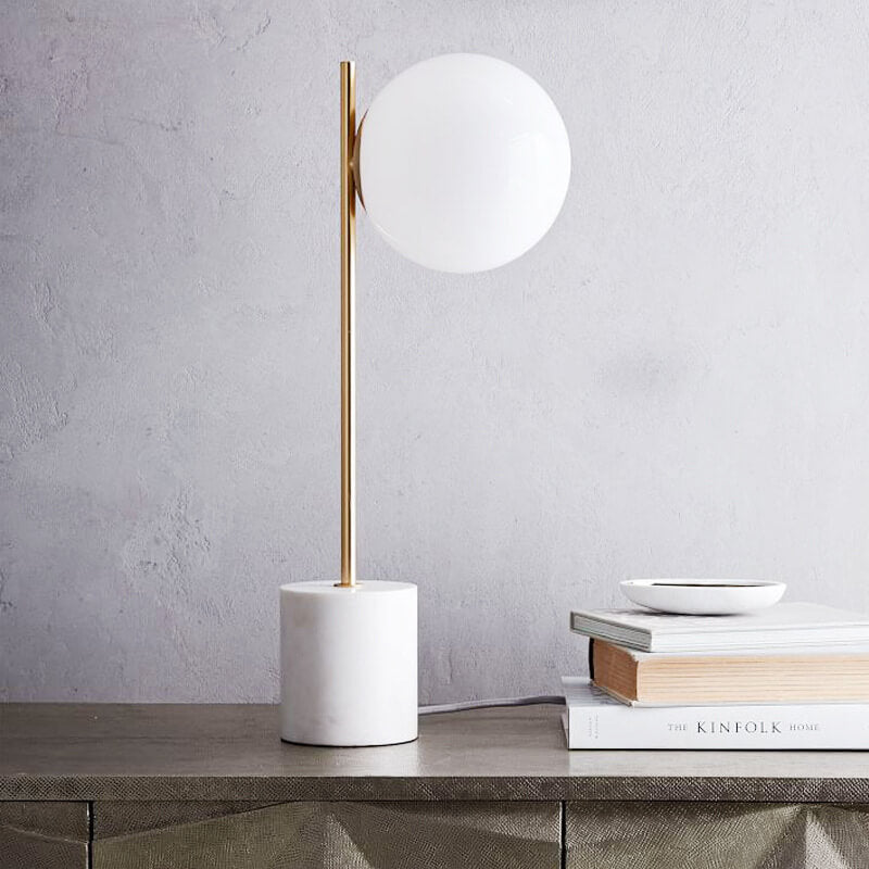 Nordic Minimalist Frosted Glass Ball Marble Base 1-Light Table Lamp