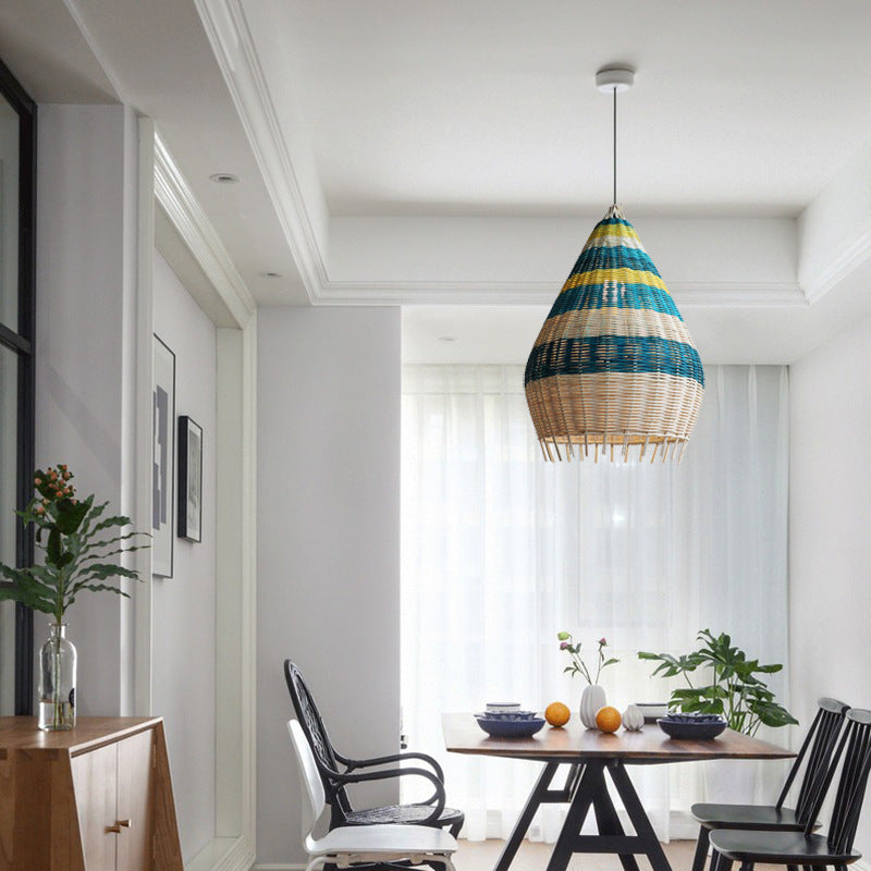 Modern Colorful Bamboo Weaving 1-Light Pendant Light