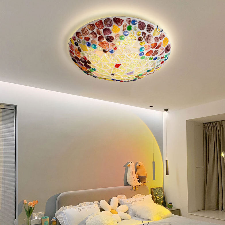 Luminaire encastré à 1 lumière avec coque en verre et matériel Tiffany rustique européen 