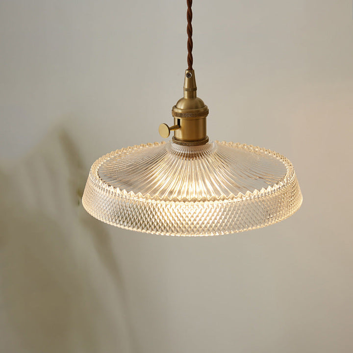 Moderne Einfachheit Runde Welle Messing Glas 1-Licht Pendelleuchte Für Wohnzimmer 