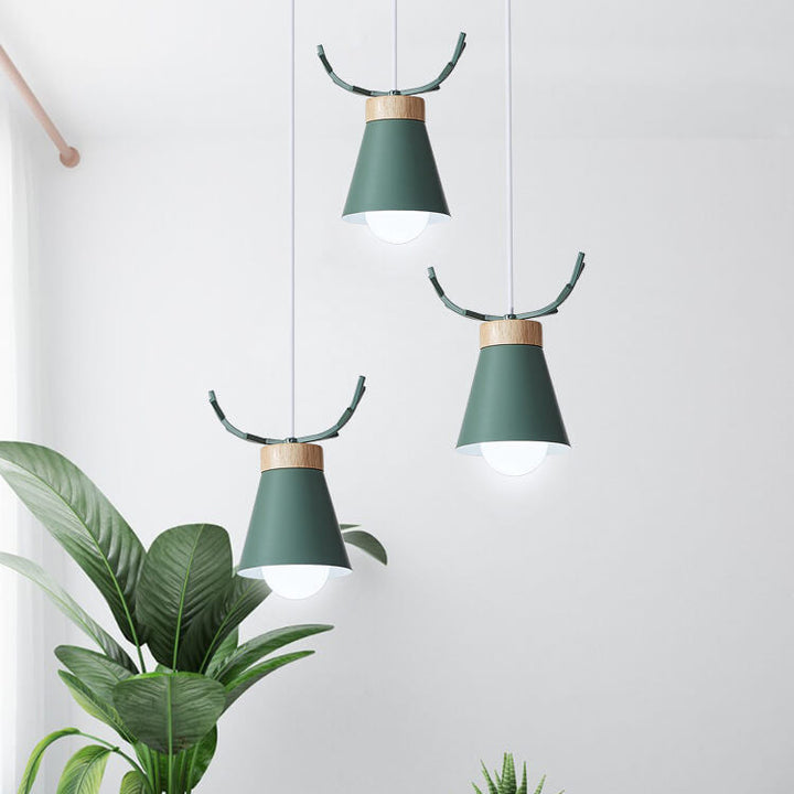 Modern Minimalist Antler Iron Wood 1-Light Pendant Light