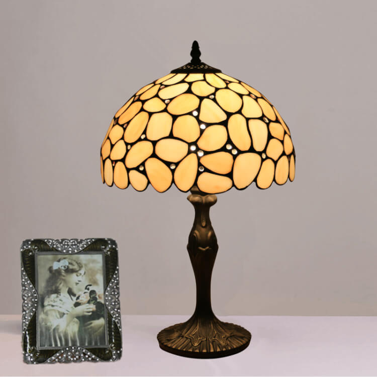 Traditional Tiffany Pebbles Flower Stained Glass Dome 1-Light Table Lamp For Bedroom